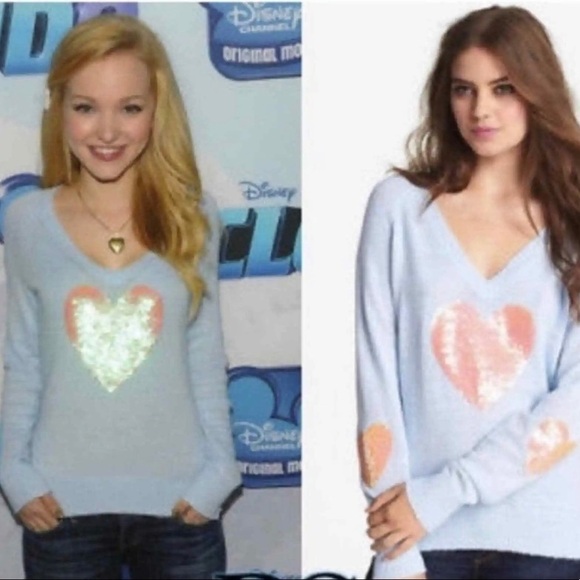 WILDFOX White Label Rabbit Hair Heart Sweater Sequin V Neck Pullover Lightweigt - Picture 1 of 7